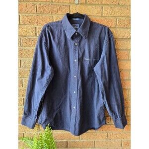 Faconnable Men's Large Cotton Long Sleeve Button Down Shirt Navy Blue Striped L
